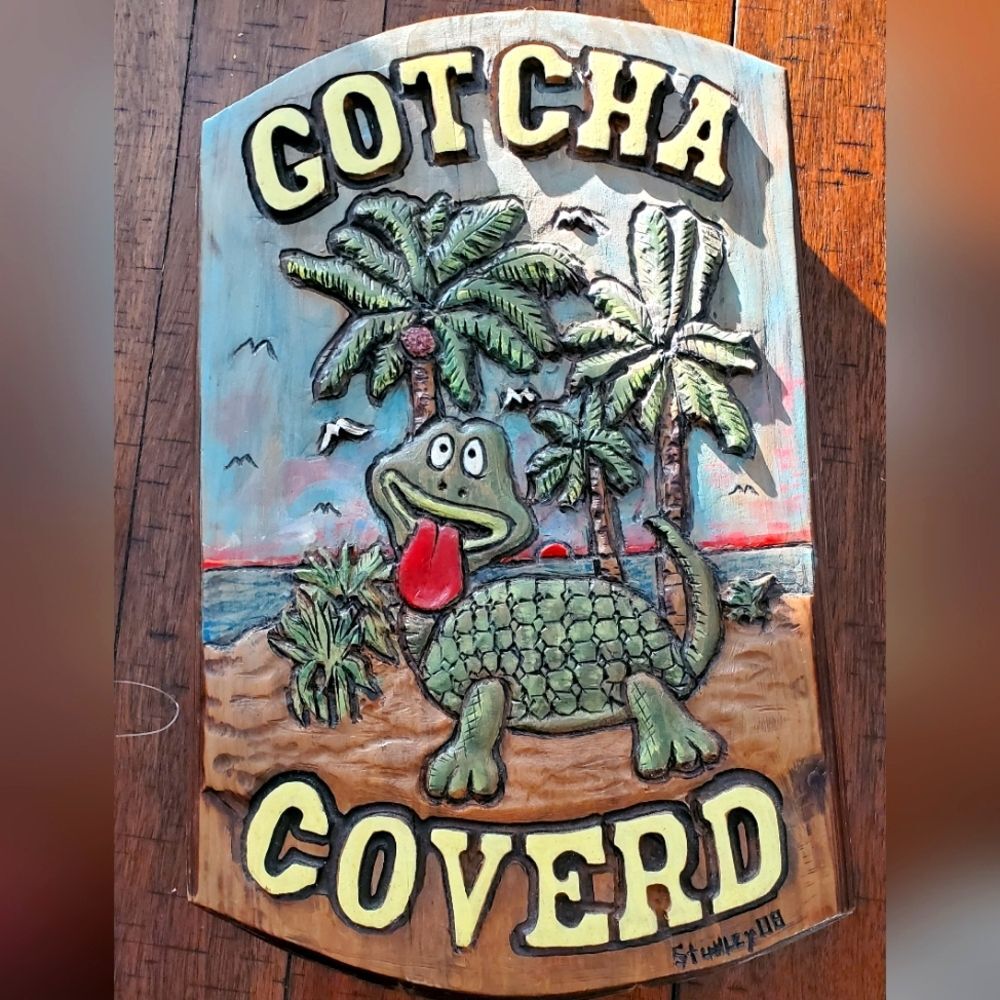 Gotcha Covered handmade tiki bar turtle wood decorative